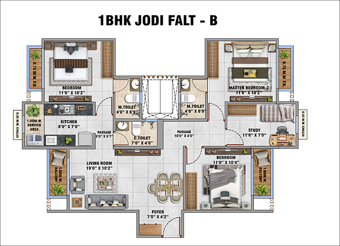 Nivasa Green City Floor Plan - 2 BHK Option 1